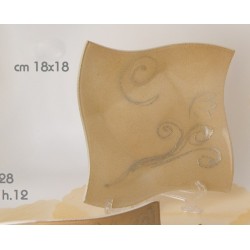 Piatto vetro ambra con immagine farfalla e glitter CM 18x18 con scatola