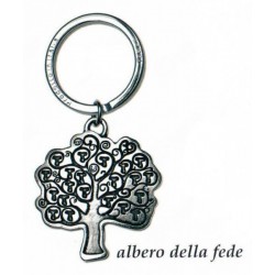 Portachiavi con albero della fede in ottone con bagno in argento. CM 4 H 8. MADE IN ITALY