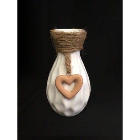 Vaso ceramica con applicazione corda e cuore. H 11