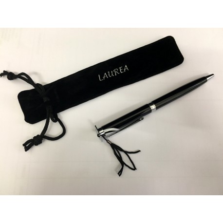 Penna biro nera con mini tocco e nappina CM 13. Bustina velluto compresa.