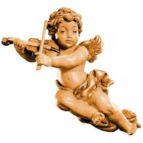 Angelo volante con violino, scultura scolpita in legno