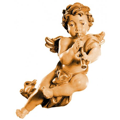 Angelo volante con clarinetto, scultura scolpita in legno