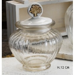 Barattolo vetro con tappo ceramica e dettaglio albero. H 12