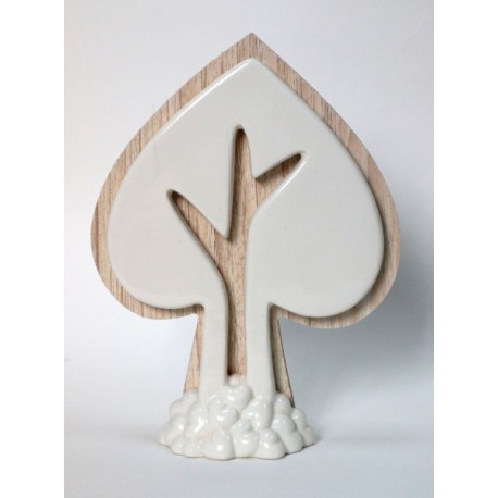 Albero forma cuore in legno e porcellana. CM 11x3 H 15