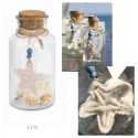 Bottiglietta vetro con tappo sughero e decorazioni marinare. H 17
