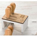 Ceppo legno e resina con coltelli da formaggio, scatolina pvc porta confetti e scatola. CM 12x8 H 6.5 MADE IN ITALY