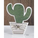 Orologio legno forma cactus con scatola e scatola interna pvc porta confetti. CM 19x12 MADE IN ITALY