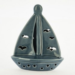 Barca ceramica turchese con luce LED. CM 16.5