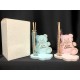 Profumatore provetta vetro con base legno orsetto baby, rosa o azzurro con scatola. Base CM 10x7 H 12