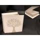 Scatola cartoncino forma libro con decoro albero. CM 17x16 H 4. Parte contenitiva CM 14.5x14.5