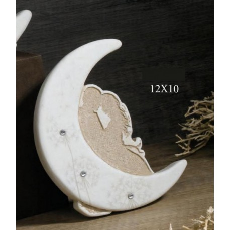 Luna in resina con sposi e dettagli strass, scatolina pvc porta confetti interna e scatola. CM 12x10 MADE IN ITALY