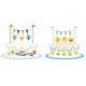 Set decorazione torta in cartoncino: girotorta, 3 picks, decorazione con festoni.