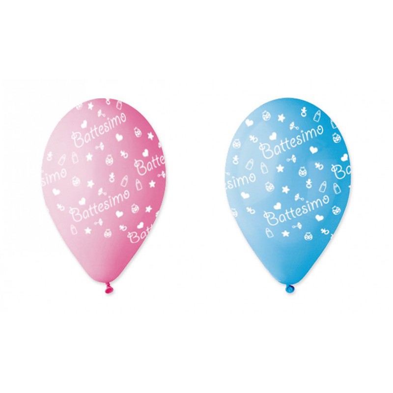 Set 10 palloncini rosa o azzurri in lattice con decoro battesimo, adatti  per gonfiaggio ad elio o ad aria. CM 30 vendita online