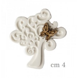 Set 6 gesso forma albero con dettaglio farfalla legno. CM 4