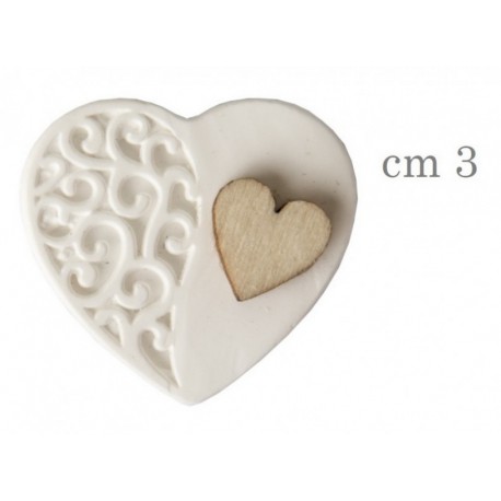 Gesso forma cuore con dettaglio cuore legno. CM 3 SET 12 PZ
