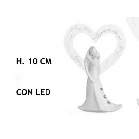 Coppia resina con cuore plexi e luce LED. H 10