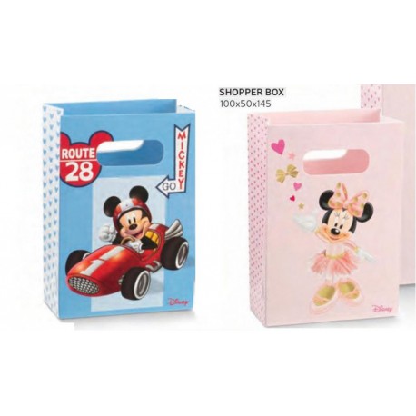 Shopper cartoncino con decoro MIckey Mouse e Minnie. CM 10x5 H 14.5