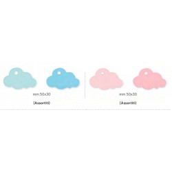 Set 12 nuvolette in legno con passante, rosa o azzurre. CM 5x3