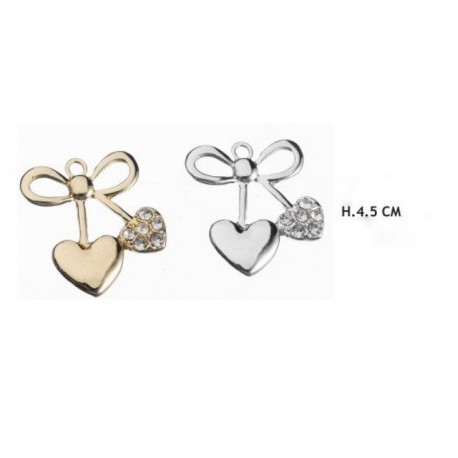 Applicazione forma fiocco con cuore oro o argento. H 4
