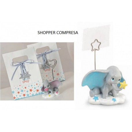 Dumbo in resina con memo clip, completo di shopper. CM 5