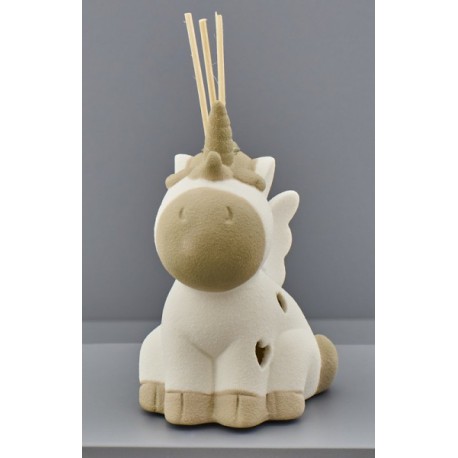 Profumatore ceramica unicorno con luce LED e scatola. CM 10x8 H 12