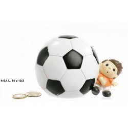 Salvadanaio pallone in resina con calciatore. CM 14