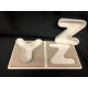 Vassoio legno con coppia ciotole porcellana lettere. CM 24x12