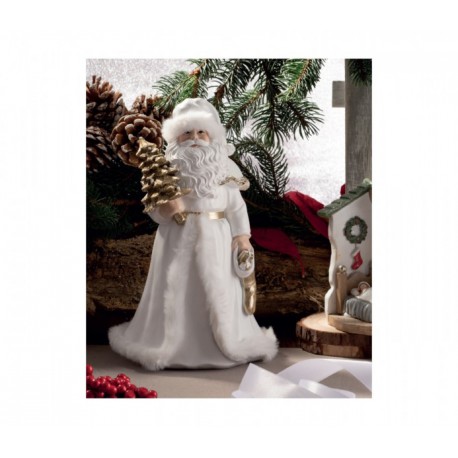Babbo Natale bianco e oro con dettagli pelliccia sintetica. H 23