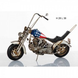Moto Harley in metallo anticato con bandiera USA. H 28 L 38