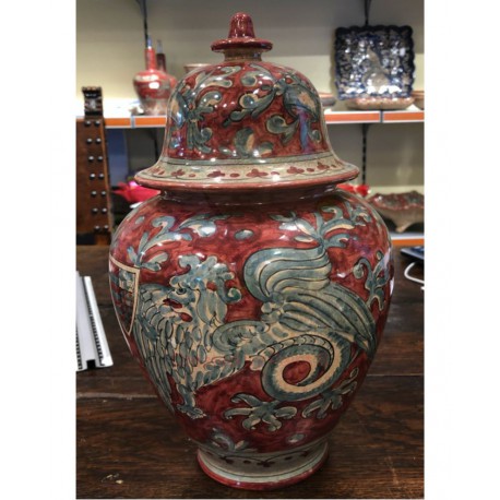 Vaso in ceramica con coperchio a campana H. cm 32- Artigianato Artistico Fatto a Mano