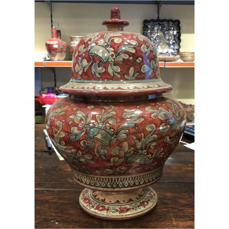 Vaso in ceramica con coperchio a campana H. cm 35 - Artigianato Artistico Fatto a Mano