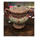 Centrotavola  in ceramica con doppi manici lavorati e coperchio H. cm 28 - Artigianato Artistico Fatto a Mano