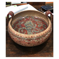 Centrotavola in ceramica con manici lavorati Diam. cm 26 H. cm 12- Artigianato Artistico Fatto a Mano