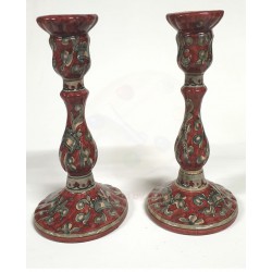 Candelieri in ceramica a torciglioni rosso rubino H. cm 21 - Artigianato Artistico Fatto a Mano