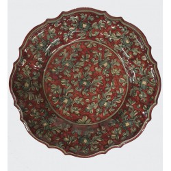 Piatto in ceramica barocco rosso rubino Diam. cm 22- Artigianato Artistico Fatto a Mano