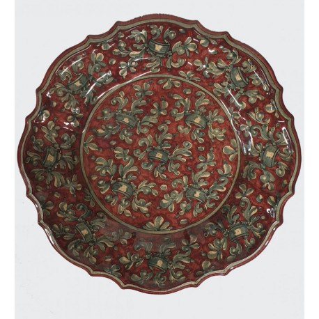 Piatto in ceramica barocco rosso rubino Diam. cm 22- Artigianato Artistico Fatto a Mano