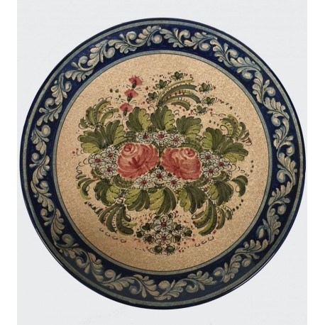 Piatto in ceramica rose rosse fondo blu cobalto Diam. cm 41 - Artigianato Artistico Fatto a Mano