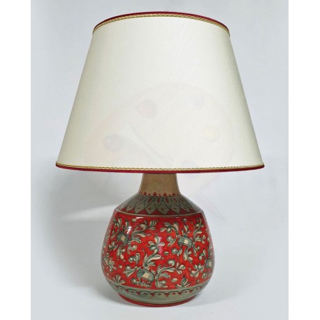 Lampada in ceramica rosso corallo con paralume H. cm 17+5 - Artigianato Artistico Fatto a Mano