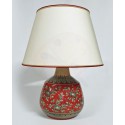 Lampada in ceramica rosso corallo con paralume H. cm 17+5 - Artigianato Artistico Fatto a Mano