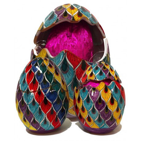 Uovo di Pasqua aperto/chiuso in ceramica di Deruta - decori diversi - altezza 15cm - Artigianato Artistico Fatto a Mano