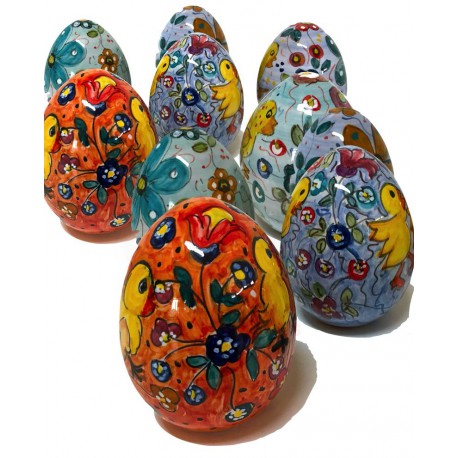Uovo di Pasqua aperto/chiuso in ceramica di Deruta - decori pasquali - altezza 10cm - Artigianato Artistico Fatto a Mano