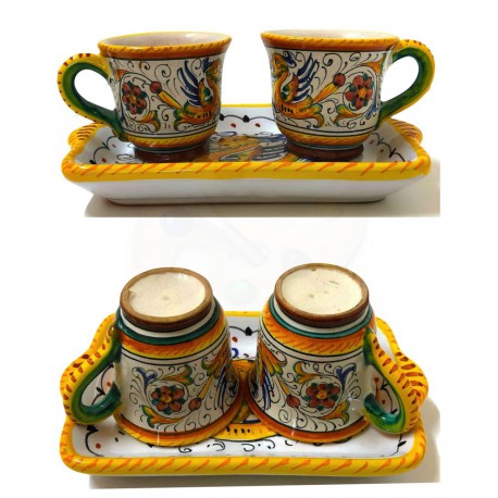 Set tazzine da caffè e vassoio Deruta - decoro raffaellesco - dimensioni cm  9x13 - Artigianato Artistico Fatto a mano