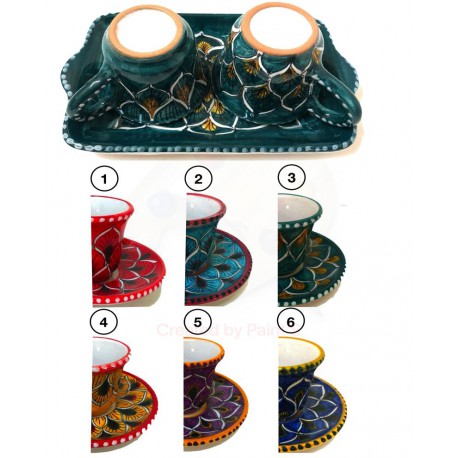 Set tazzine da caffè e vassoio in ceramica Deruta - decori diversi - dim. cm  9x13 - Artigianato Artistico Fatto a Mano