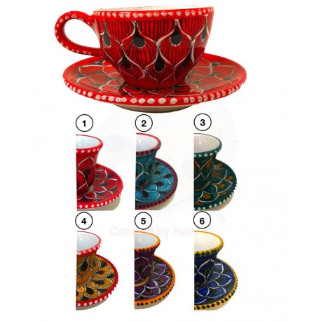 Tazza da the/cappuccino,piattino in ceramica di Deruta - decori diversi - diametro cm  10-16 -Artigianato Artistico fatto a Mano