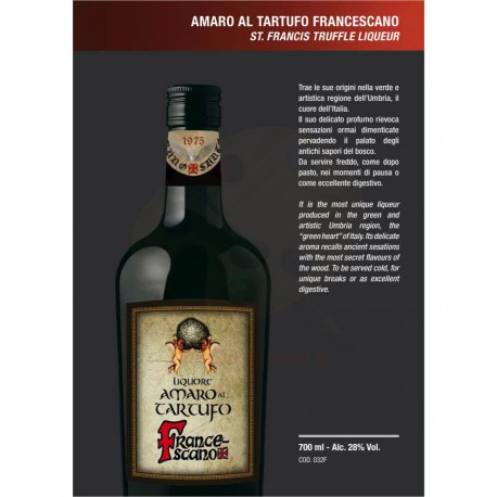 Amaro al Tartufo Francescano di Assisi 28% Alc.-Vol. - bottiglia 700 ML- Prodotti Tipici Umbri