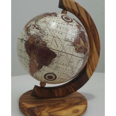 Mappamondo in legno di olivo - cm 50x40- Artigianato Artistico Fatto a Mano