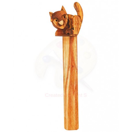 Segnalibro con gatto in legno di olivo -cm 17x5 - Artigianato Artistico fatto a mano