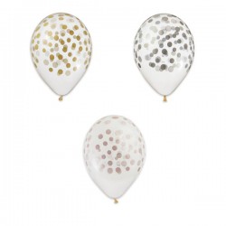 Set 50 palloncini lattice trasparente con pois coorati: rose gold, oro e argento a scelta. CM 33