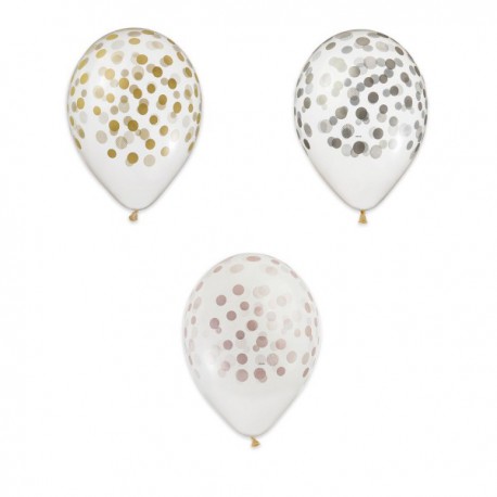 Set 50 palloncini lattice trasparente con pois coorati: rose gold, oro e argento a scelta. CM 33