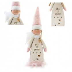 Bambolina natalizia con luci LED e dettagli marabù rosa. CM 30